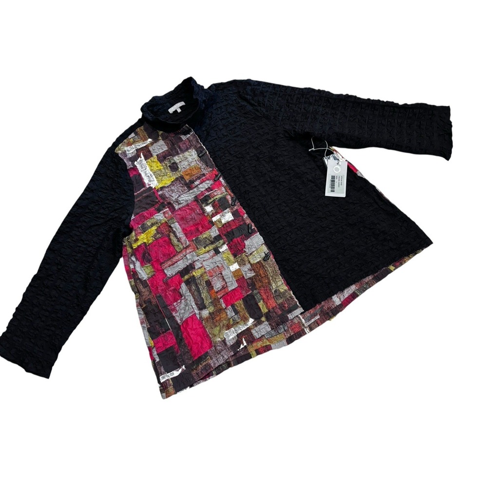 NWT Habitat‎ Black Red Wearable Art Long Sleeve Abstract Blouse Shirt Top Size L
